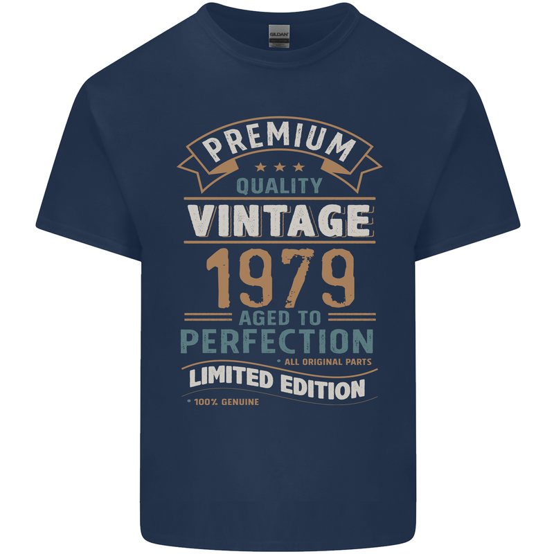 Premium Vintage 44th Birthday 1979 Mens Cotton T-Shirt Tee Top Navy Blue