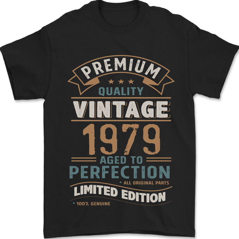 Premium Vintage 44th Birthday 1979 Mens T-Shirt 100% Cotton Black