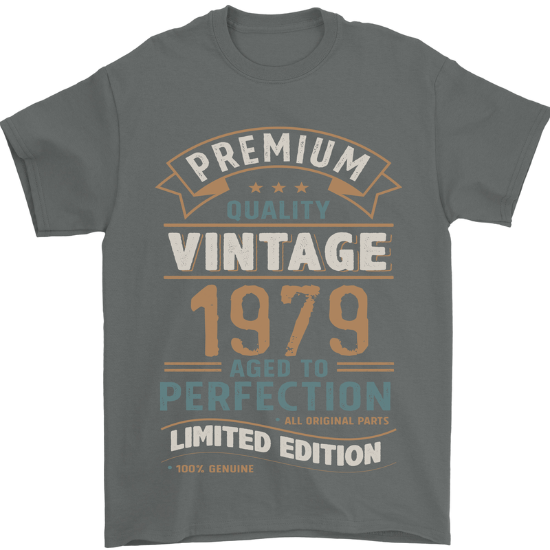 Premium Vintage 44th Birthday 1979 Mens T-Shirt 100% Cotton Charcoal
