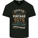 Premium Vintage 44th Birthday 1979 Mens V-Neck Cotton T-Shirt Black