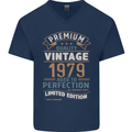 Premium Vintage 44th Birthday 1979 Mens V-Neck Cotton T-Shirt Navy Blue