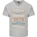 Premium Vintage 44th Birthday 1979 Mens V-Neck Cotton T-Shirt Sports Grey