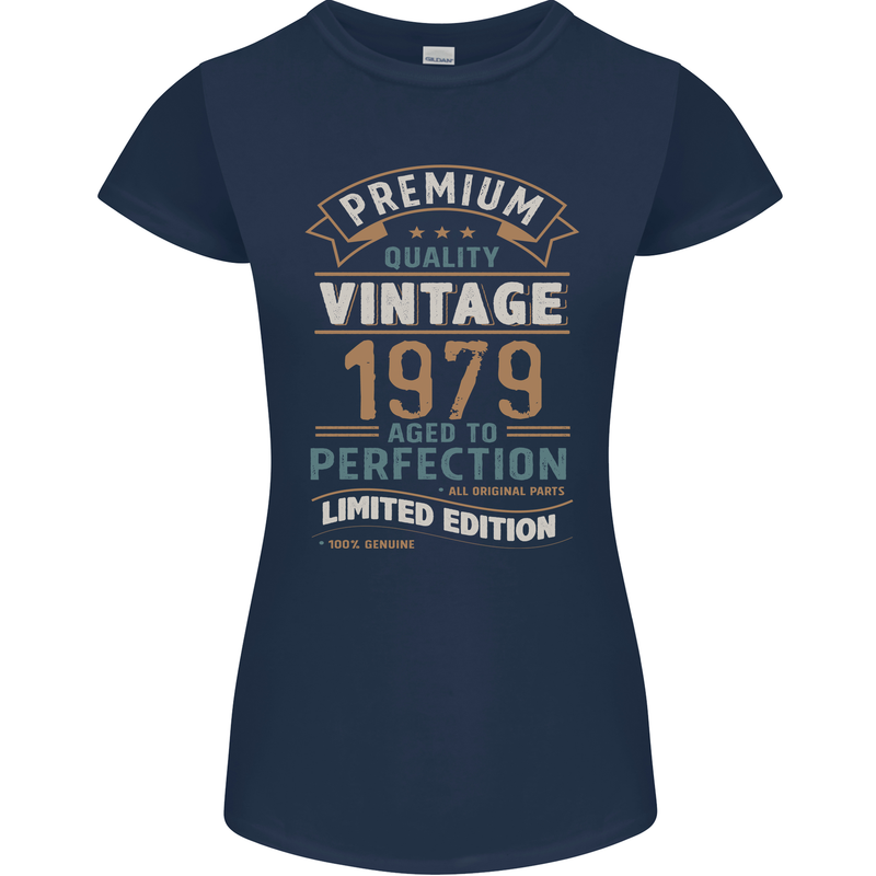 Premium Vintage 44th Birthday 1979 Womens Petite Cut T-Shirt Navy Blue