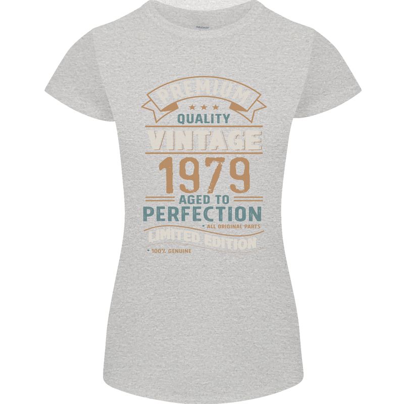 Premium Vintage 44th Birthday 1979 Womens Petite Cut T-Shirt Sports Grey