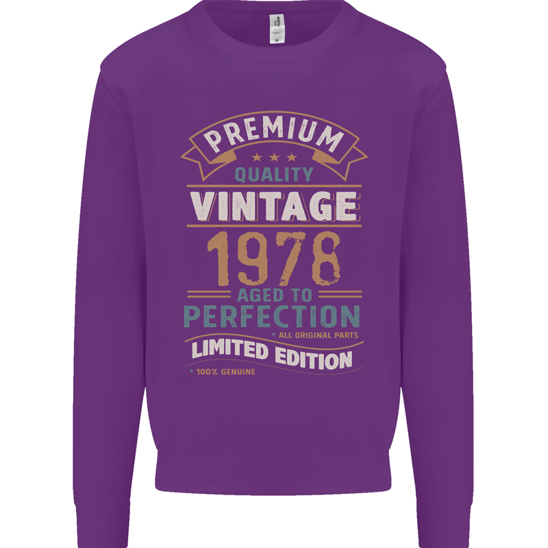 Premium Vintage 45th Birthday 1978 Mens Sweatshirt Jumper Purple
