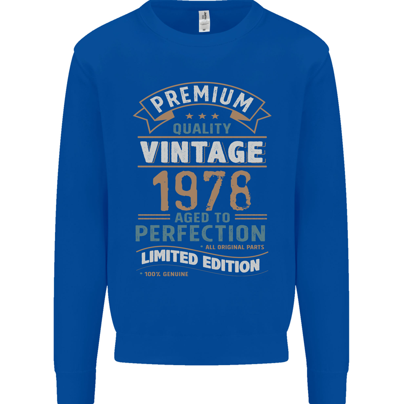 Premium Vintage 45th Birthday 1978 Mens Sweatshirt Jumper Royal Blue