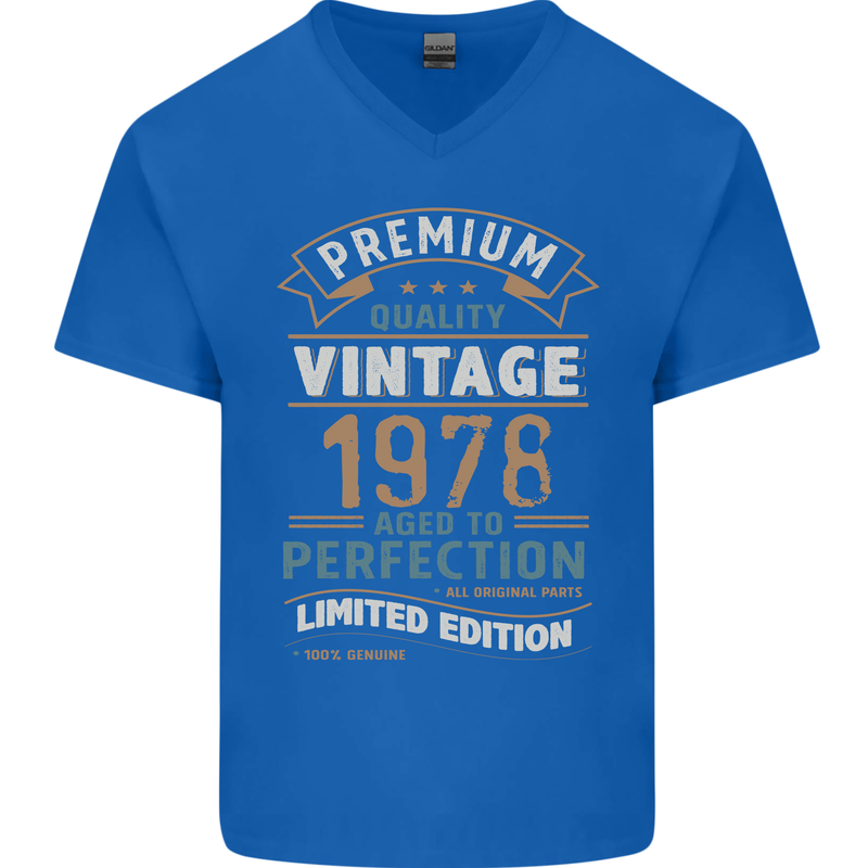 Premium Vintage 45th Birthday 1978 Mens V-Neck Cotton T-Shirt Royal Blue