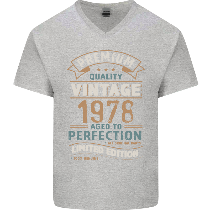 Premium Vintage 45th Birthday 1978 Mens V-Neck Cotton T-Shirt Sports Grey