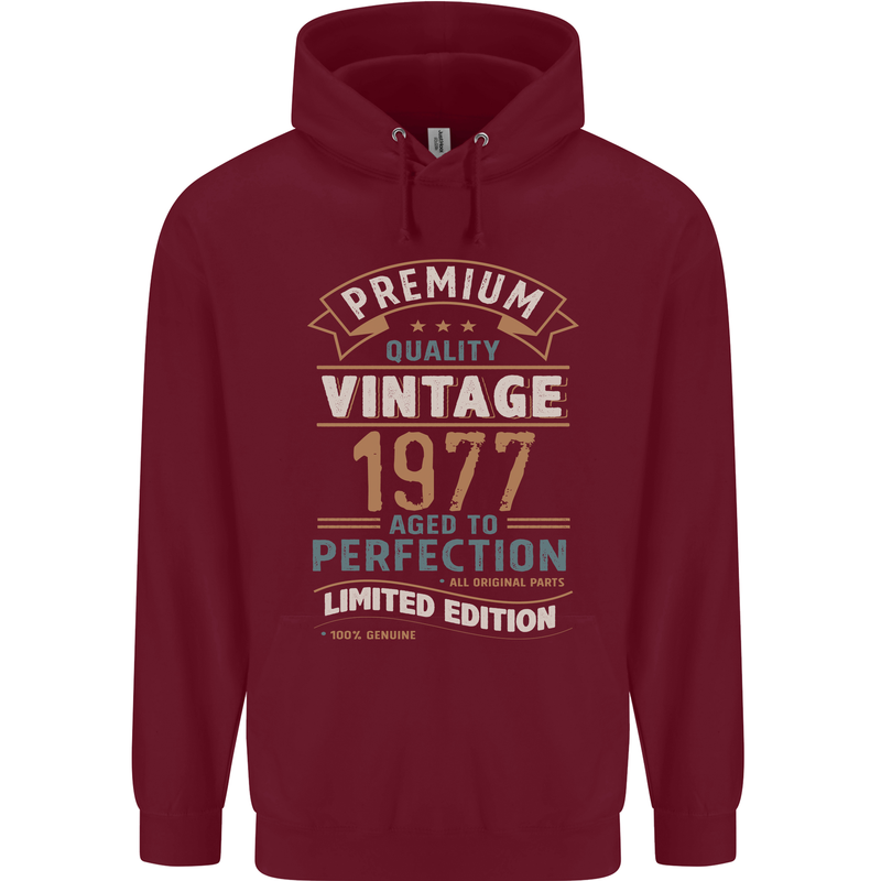 Premium Vintage 46th Birthday 1977 Mens 80% Cotton Hoodie Maroon