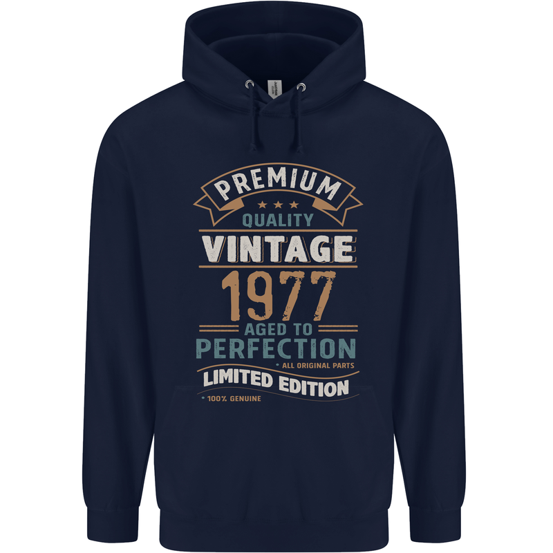 Premium Vintage 46th Birthday 1977 Mens 80% Cotton Hoodie Navy Blue