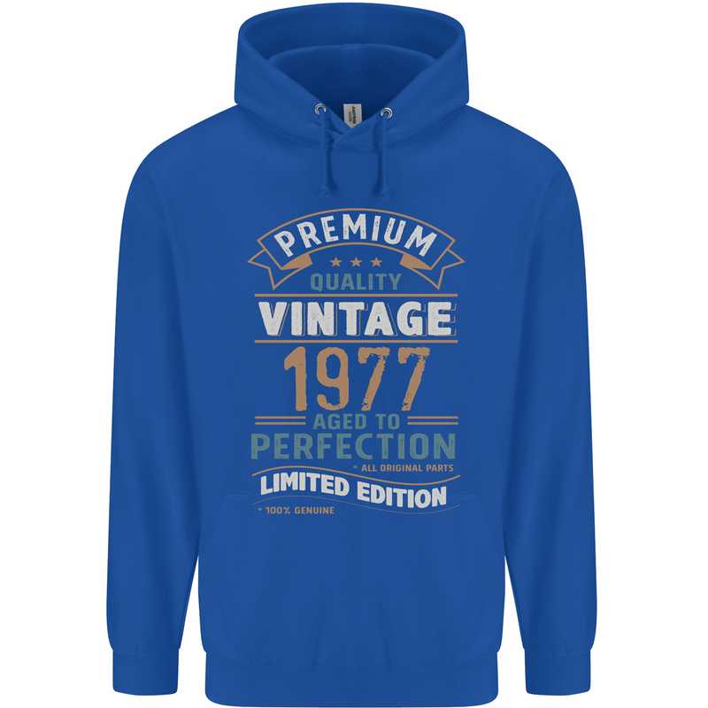 Premium Vintage 46th Birthday 1977 Mens 80% Cotton Hoodie Royal Blue
