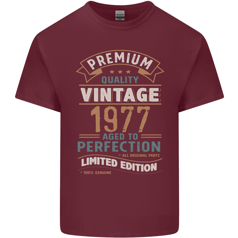 Premium Vintage 46th Birthday 1977 Mens Cotton T-Shirt Tee Top Maroon