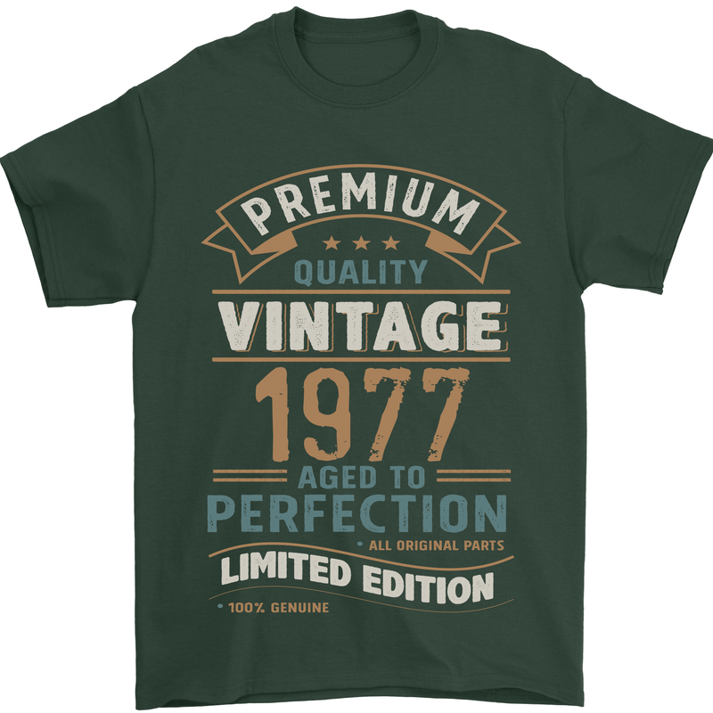 Premium Vintage 46th Birthday 1977 Mens T-Shirt 100% Cotton Forest Green