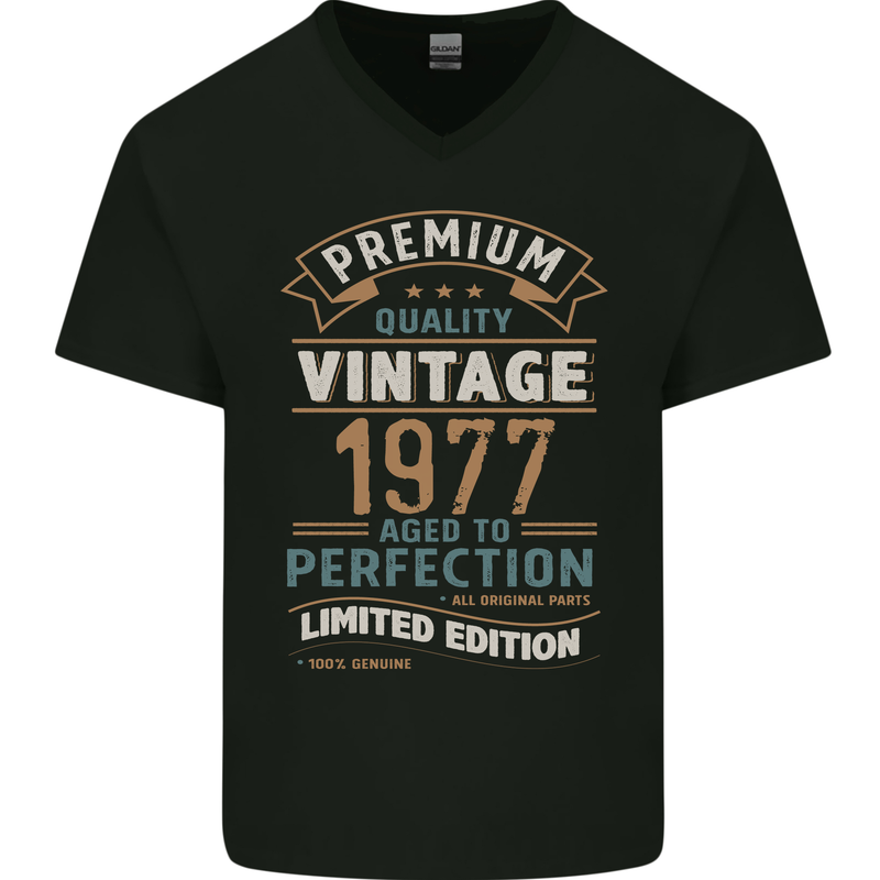 Premium Vintage 46th Birthday 1977 Mens V-Neck Cotton T-Shirt Black