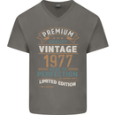 Premium Vintage 46th Birthday 1977 Mens V-Neck Cotton T-Shirt Charcoal