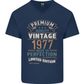 Premium Vintage 46th Birthday 1977 Mens V-Neck Cotton T-Shirt Navy Blue