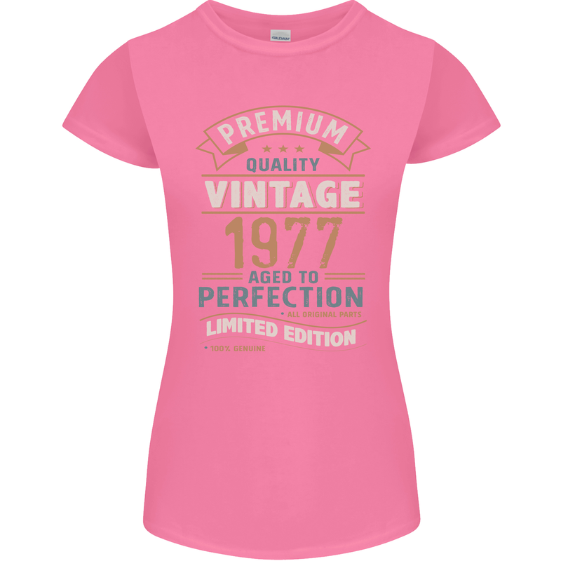 Premium Vintage 46th Birthday 1977 Womens Petite Cut T-Shirt Azalea