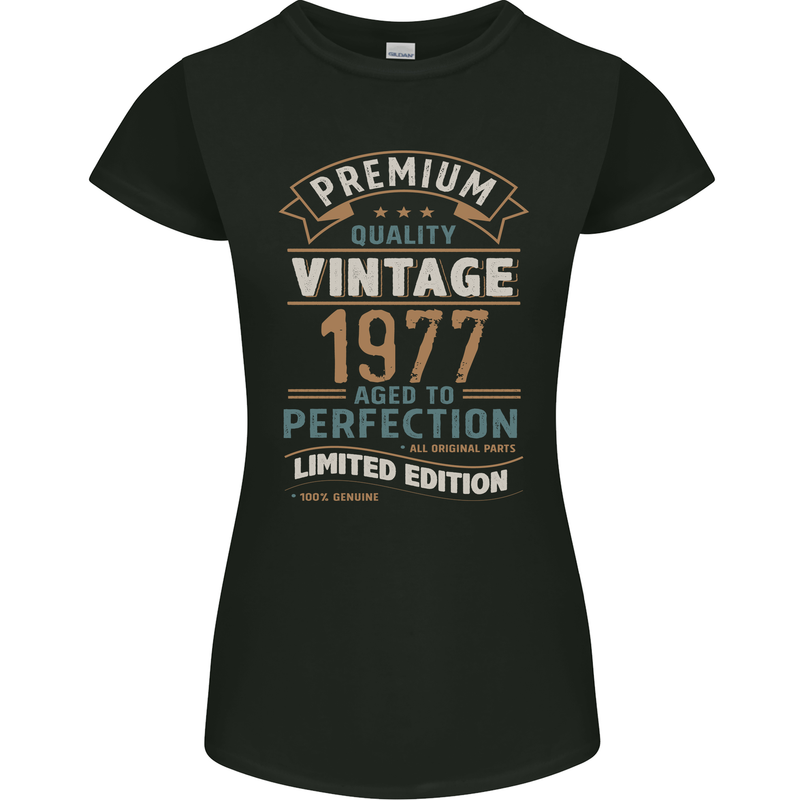 Premium Vintage 46th Birthday 1977 Womens Petite Cut T-Shirt Black