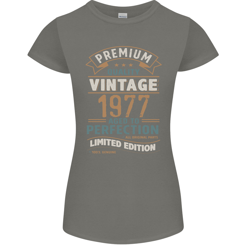 Premium Vintage 46th Birthday 1977 Womens Petite Cut T-Shirt Charcoal