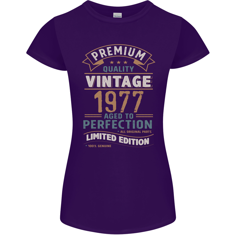 Premium Vintage 46th Birthday 1977 Womens Petite Cut T-Shirt Purple