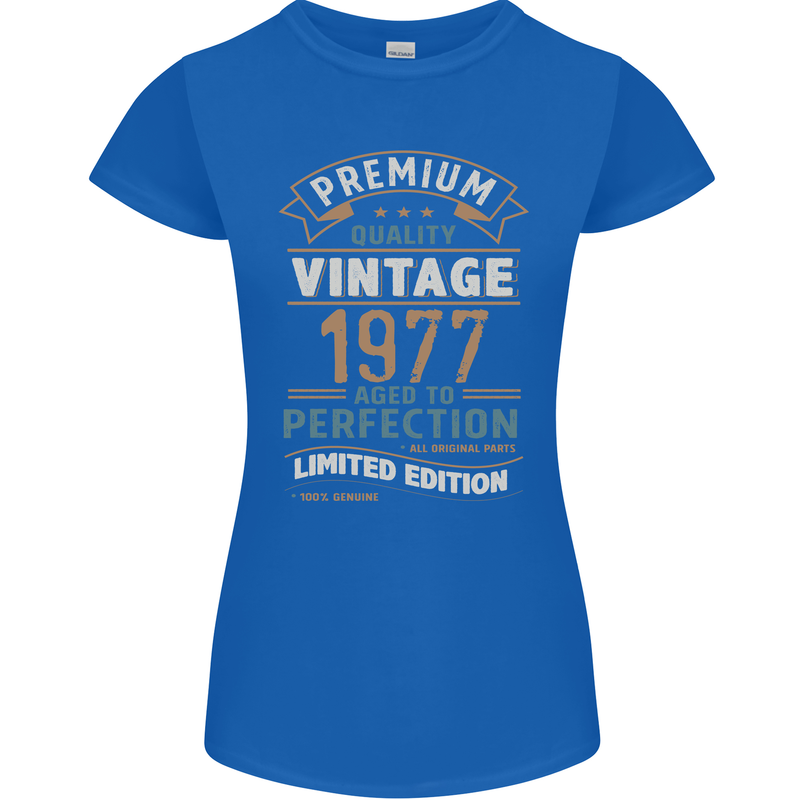 Premium Vintage 46th Birthday 1977 Womens Petite Cut T-Shirt Royal Blue