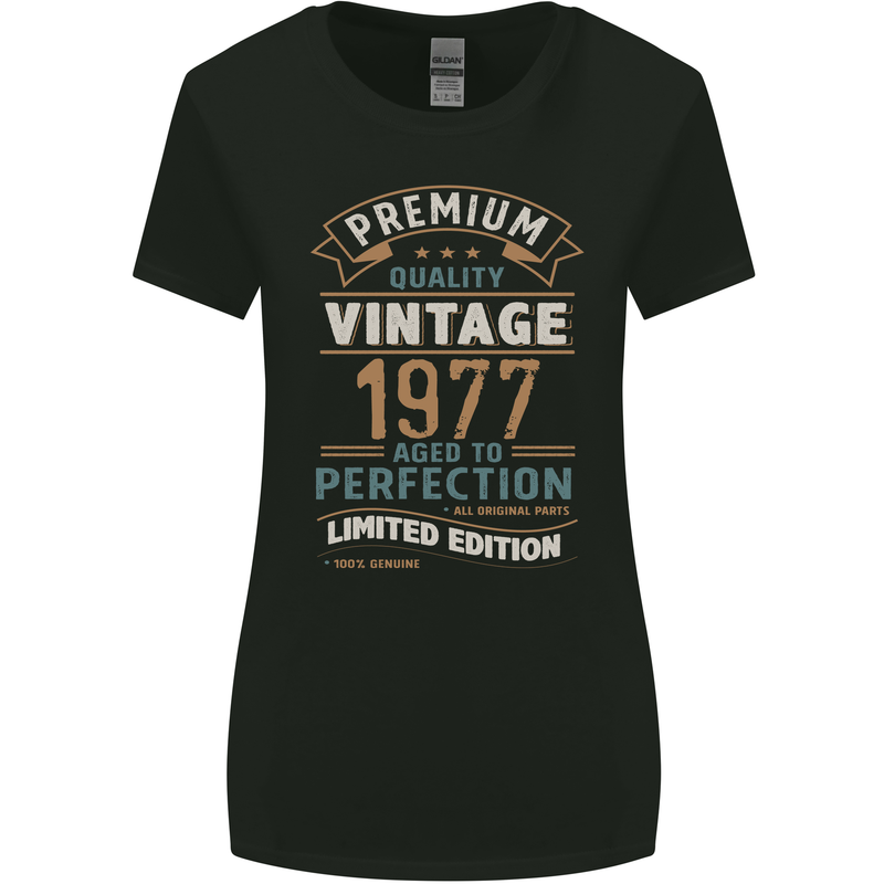 Premium Vintage 46th Birthday 1977 Womens Wider Cut T-Shirt Black