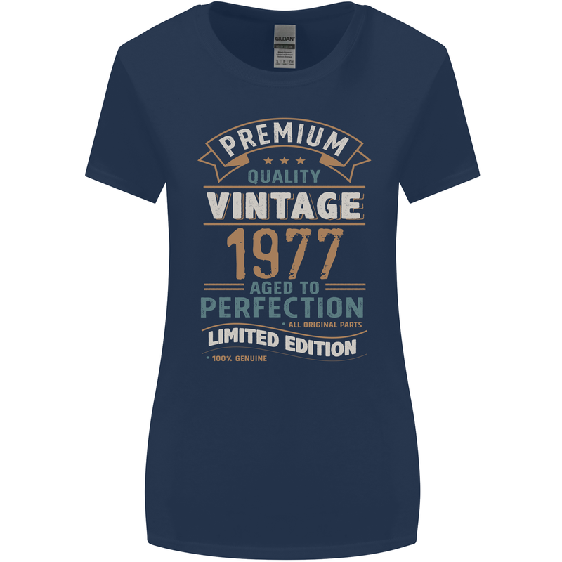 Premium Vintage 46th Birthday 1977 Womens Wider Cut T-Shirt Navy Blue