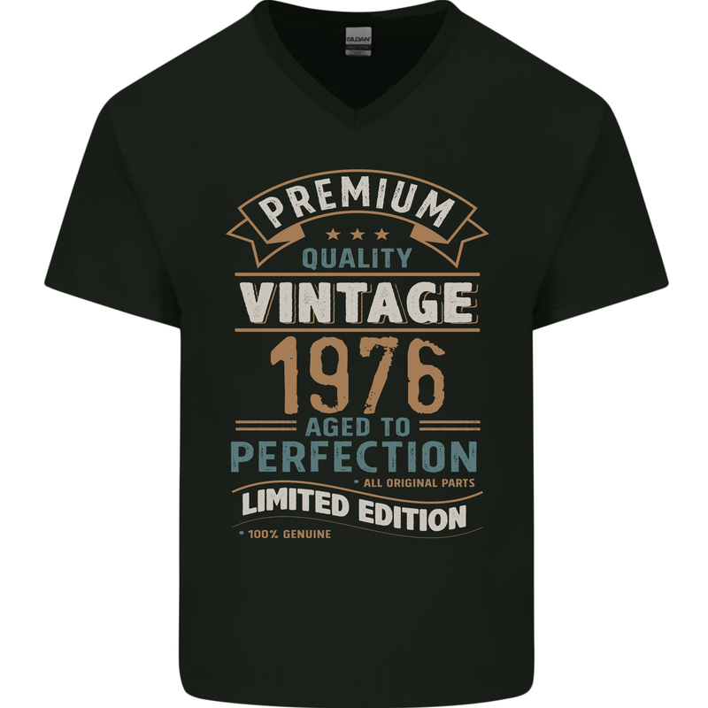 Premium Vintage 47th Birthday 1976 Mens V-Neck Cotton T-Shirt Black
