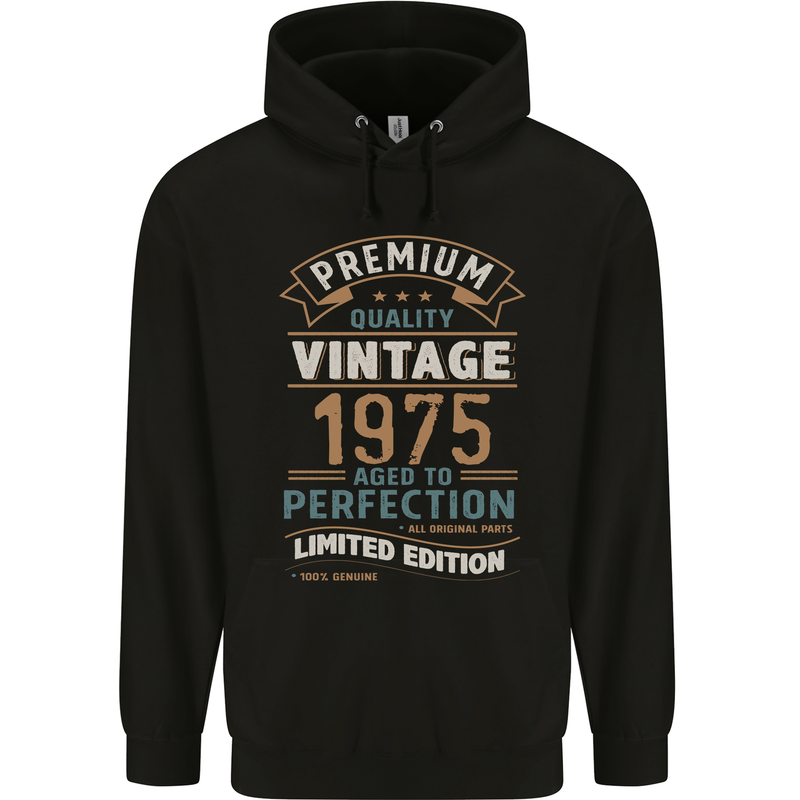 Premium Vintage 48th Birthday 1975 Mens 80% Cotton Hoodie Black