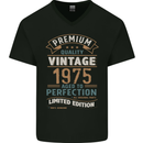 Premium Vintage 48th Birthday 1975 Mens V-Neck Cotton T-Shirt Black