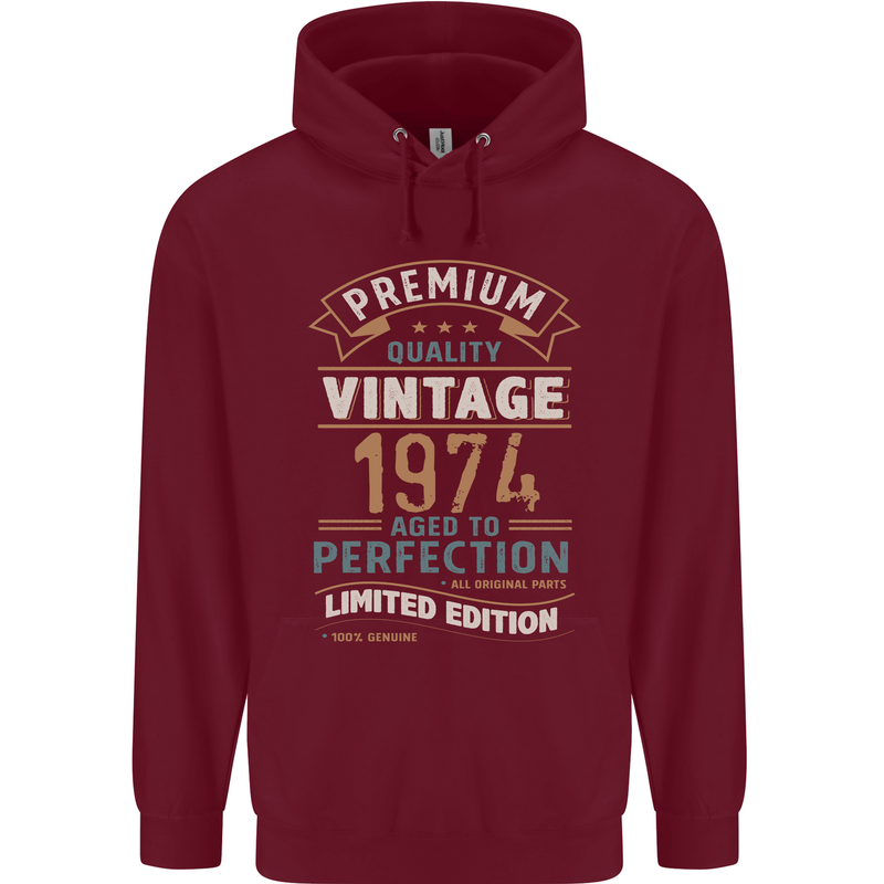 Premium Vintage 49th Birthday 1974 Mens 80% Cotton Hoodie Maroon