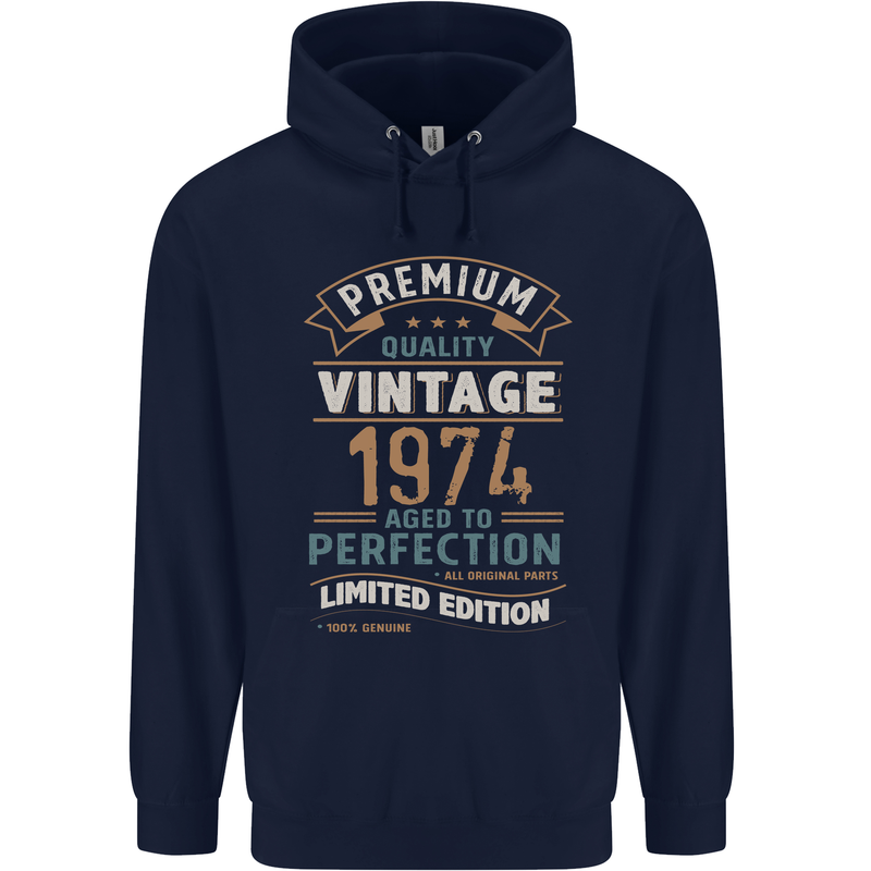Premium Vintage 49th Birthday 1974 Mens 80% Cotton Hoodie Navy Blue