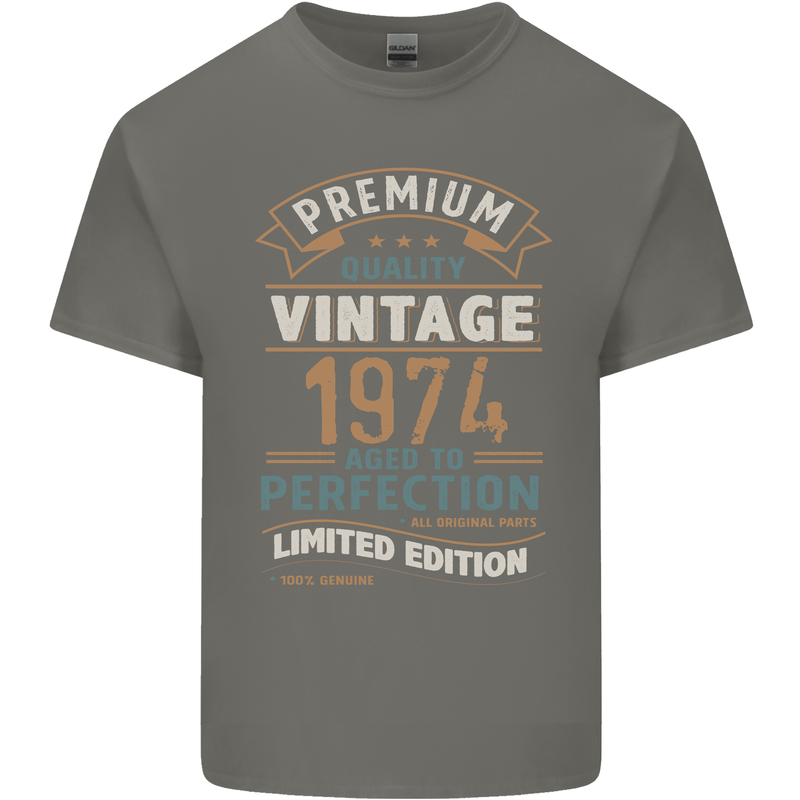 Premium Vintage 49th Birthday 1974 Mens Cotton T-Shirt Tee Top Charcoal