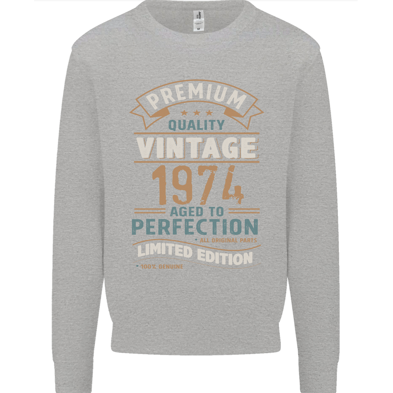Premium Vintage 49th Birthday 1974 Mens Sweatshirt Jumper Sports Grey