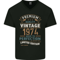 Premium Vintage 49th Birthday 1974 Mens V-Neck Cotton T-Shirt Black