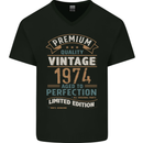 Premium Vintage 49th Birthday 1974 Mens V-Neck Cotton T-Shirt Black