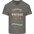 Premium Vintage 49th Birthday 1974 Mens V-Neck Cotton T-Shirt Charcoal