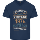Premium Vintage 49th Birthday 1974 Mens V-Neck Cotton T-Shirt Navy Blue