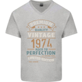 Premium Vintage 49th Birthday 1974 Mens V-Neck Cotton T-Shirt Sports Grey