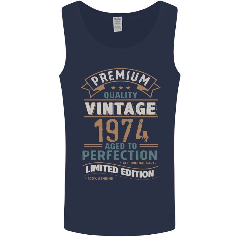 Premium Vintage 49th Birthday 1974 Mens Vest Tank Top Navy Blue