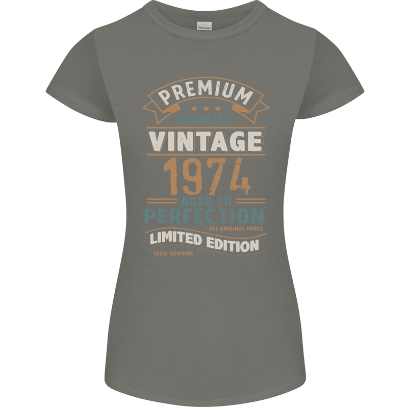 Premium Vintage 49th Birthday 1974 Womens Petite Cut T-Shirt Charcoal