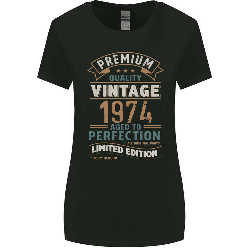 Premium Vintage 49th Birthday 1974 Womens Wider Cut T-Shirt Black
