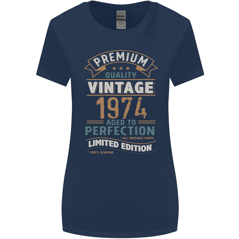 Premium Vintage 49th Birthday 1974 Womens Wider Cut T-Shirt Navy Blue