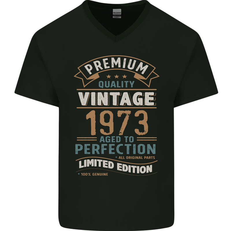 Premium Vintage 50th Birthday 1973 Mens V-Neck Cotton T-Shirt Black