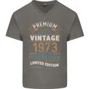Premium Vintage 50th Birthday 1973 Mens V-Neck Cotton T-Shirt Charcoal