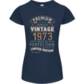 Premium Vintage 50th Birthday 1973 Womens Petite Cut T-Shirt Navy Blue