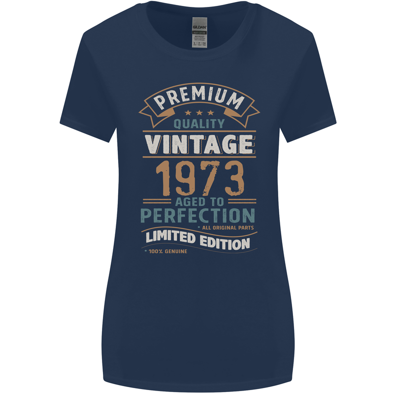 Premium Vintage 50th Birthday 1973 Womens Wider Cut T-Shirt Navy Blue