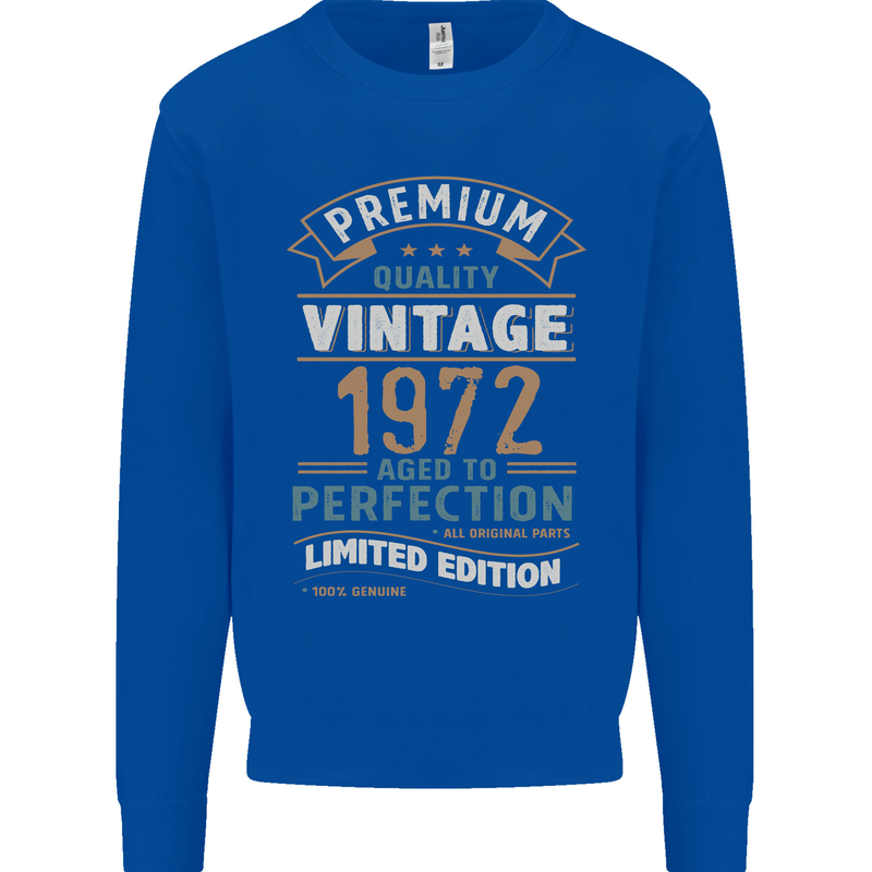 Premium Vintage 51st Birthday 1972 Mens Sweatshirt Jumper Royal Blue
