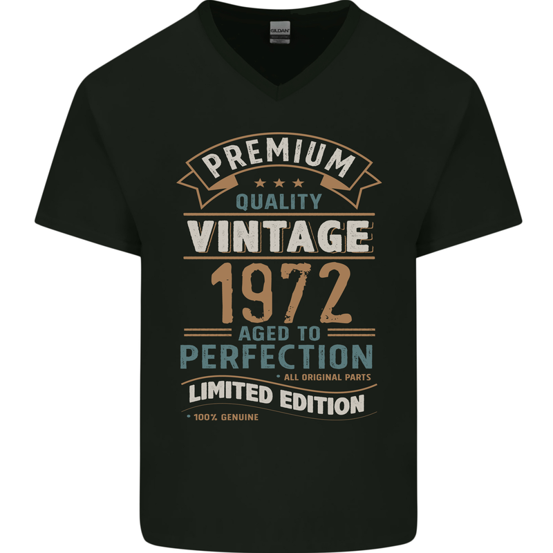 Premium Vintage 51st Birthday 1972 Mens V-Neck Cotton T-Shirt Black