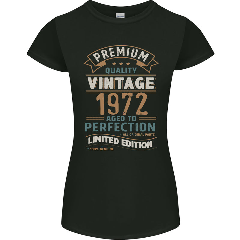 Premium Vintage 51st Birthday 1972 Womens Petite Cut T-Shirt Black